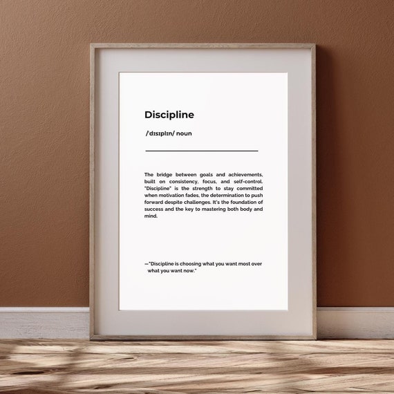 Discipline Definition Poster Motivational Home Gym Wall Decor