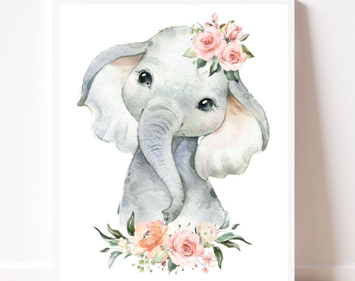 Elephant Nursery Art, Baby Girl Nursery Decor
