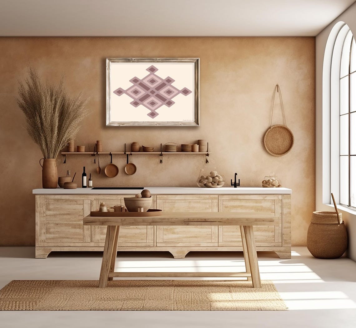 Geometric Boho Diamond Motif Mauve Kilim Pattern Wall Art Print - Image 2