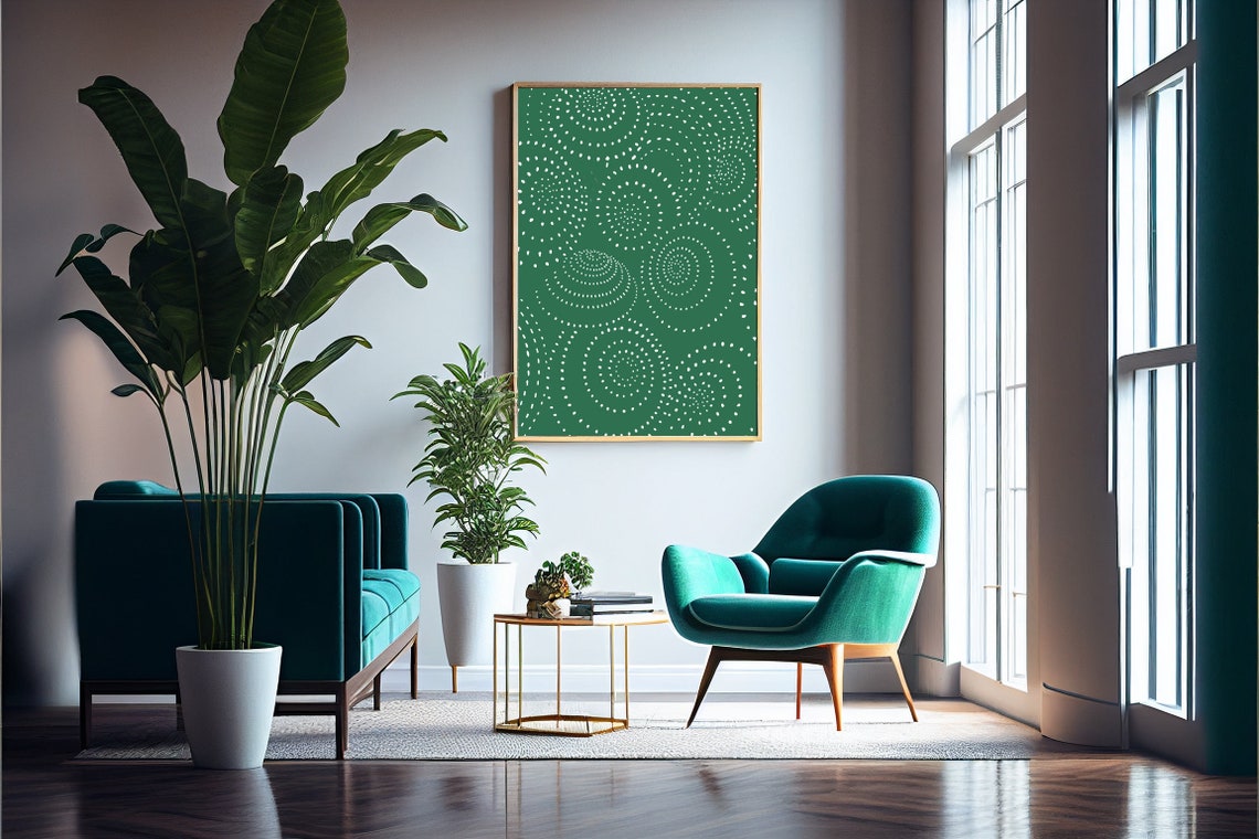 Forest Green White Spiral Dot Boho Circle Geometric Abstract Poster - Image 4