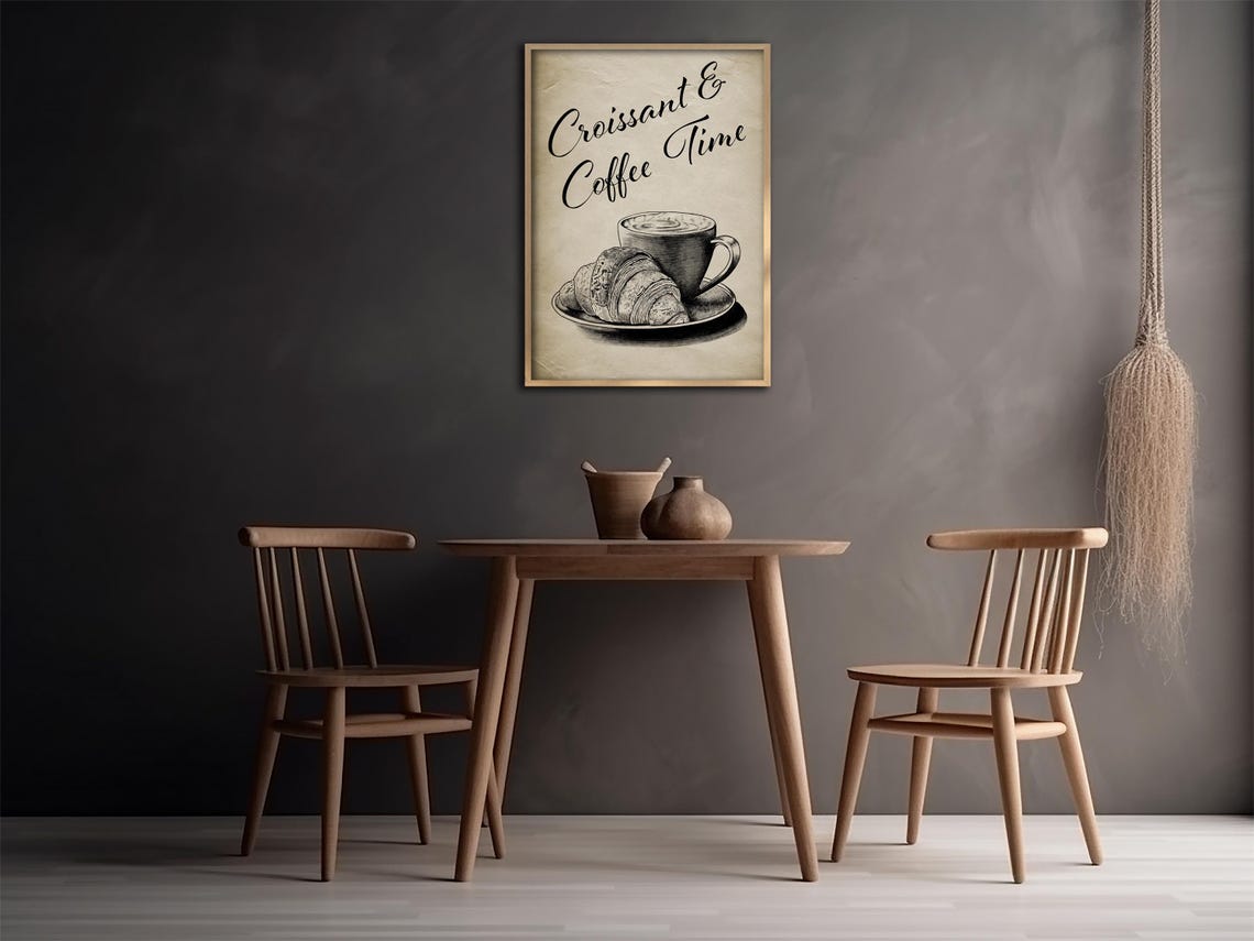 Croissant and Coffee Time Vintage Cafe Kitchen Wall Art Poster - Image 4