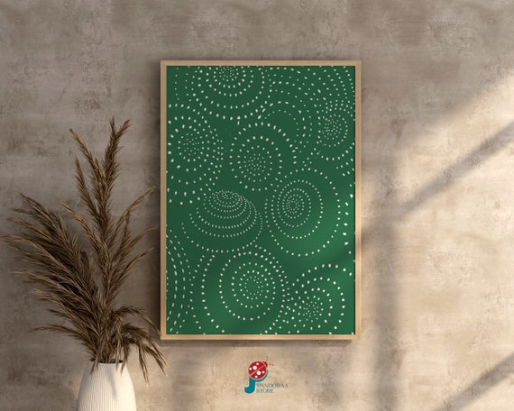 Green Spiral Wall Art White Circles Wall Decor Boho Geometric Abstract Print Jpg Modern Art