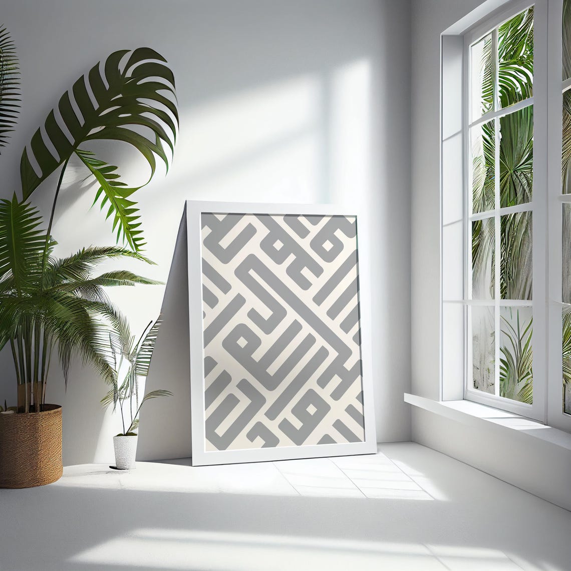 Grey Geometric Maze Line Boho Minimalist Modern Abstract Art Poster - Image 5