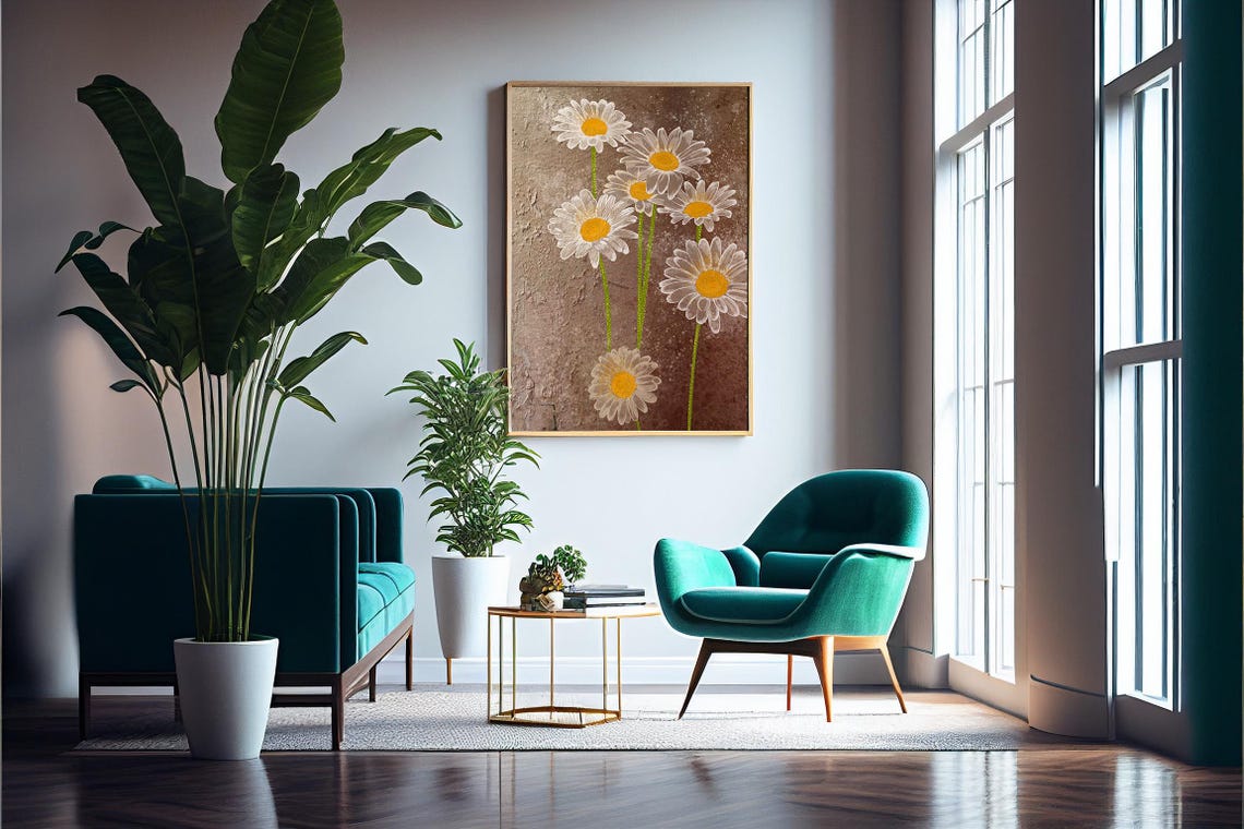 White Daisies Brown Textured Rustic Floral Farmhouse Painting Poster - Image 4