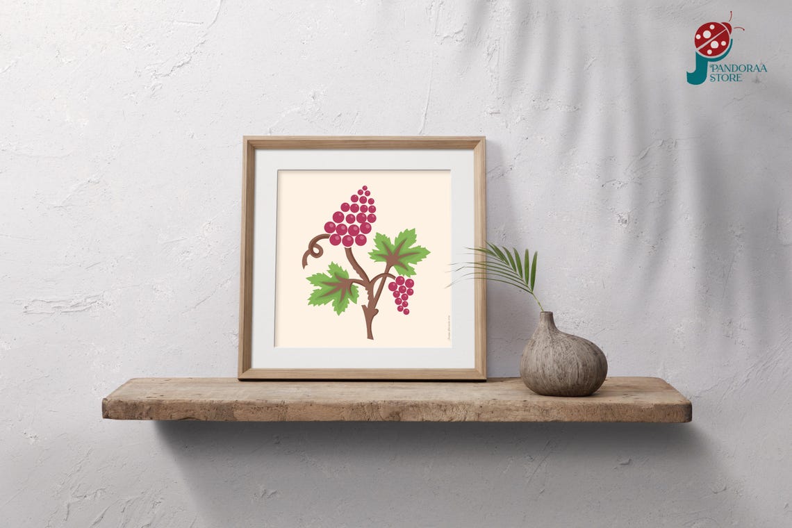 Red Grape Vine Botanical Folk Art Kitchen Farmhouse Wall Decor Poster - Image 5