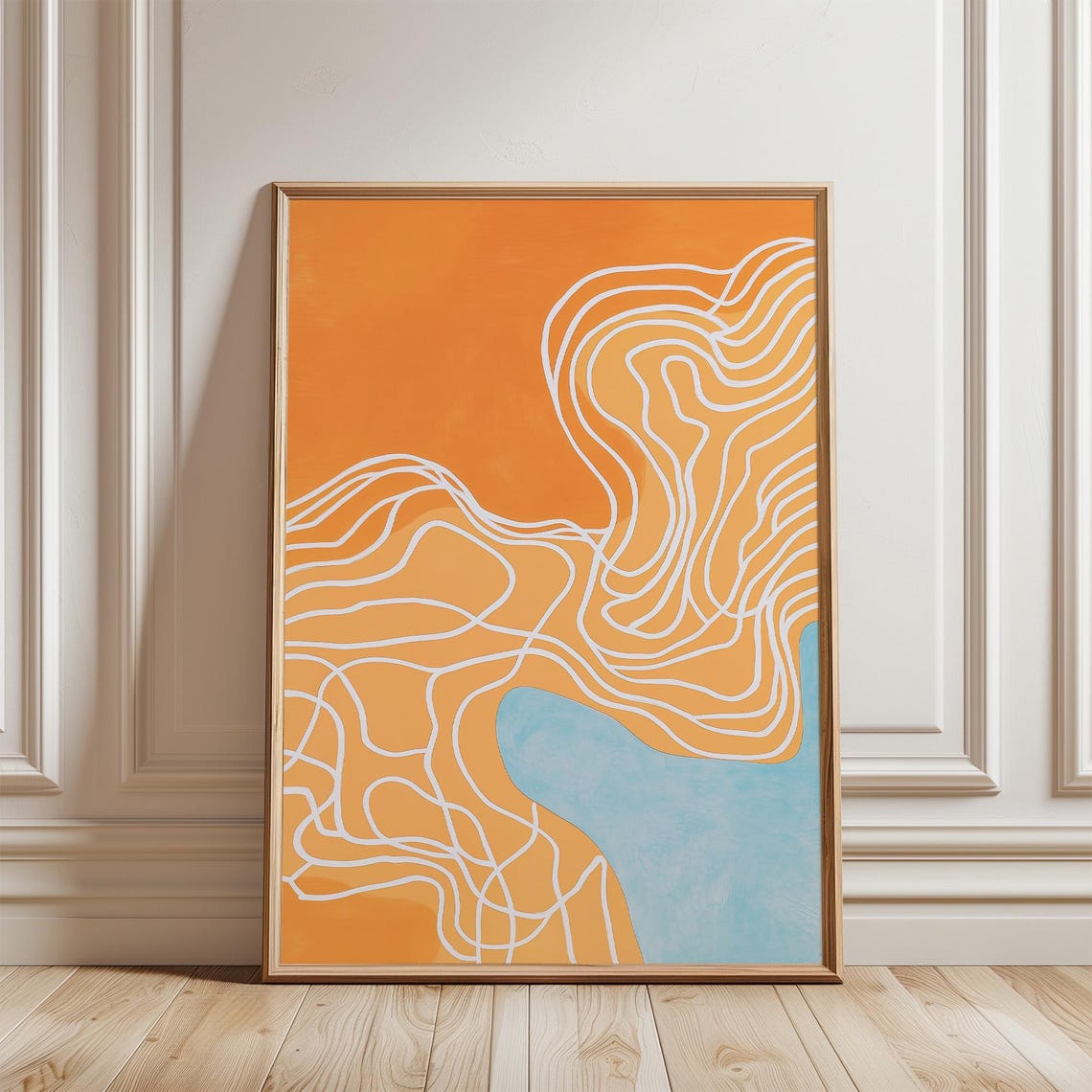 Vibrant Orange Contour Line Abstract With White Lines Modern Poster