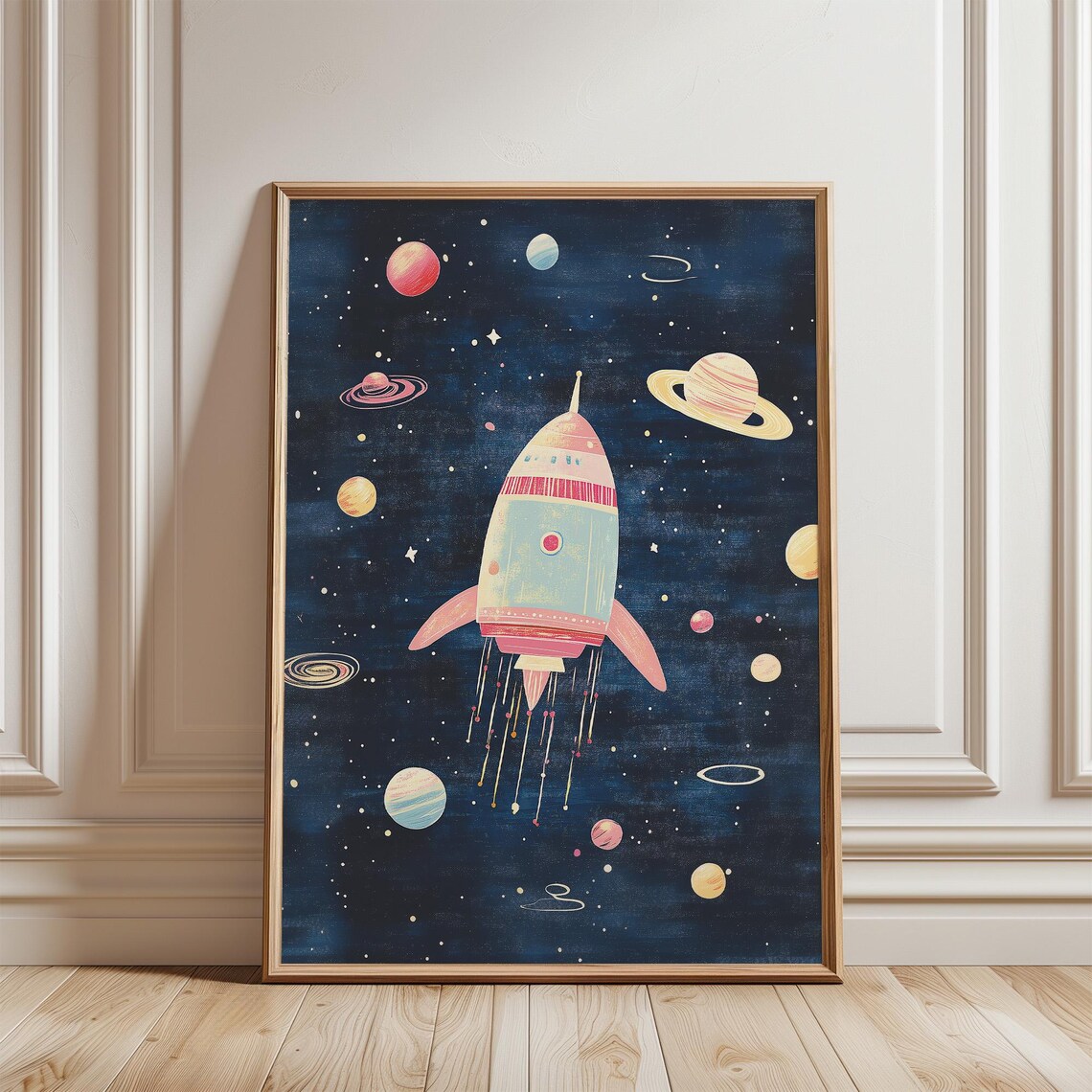 Space Rocket Poster, Nursery Kids Room Decor