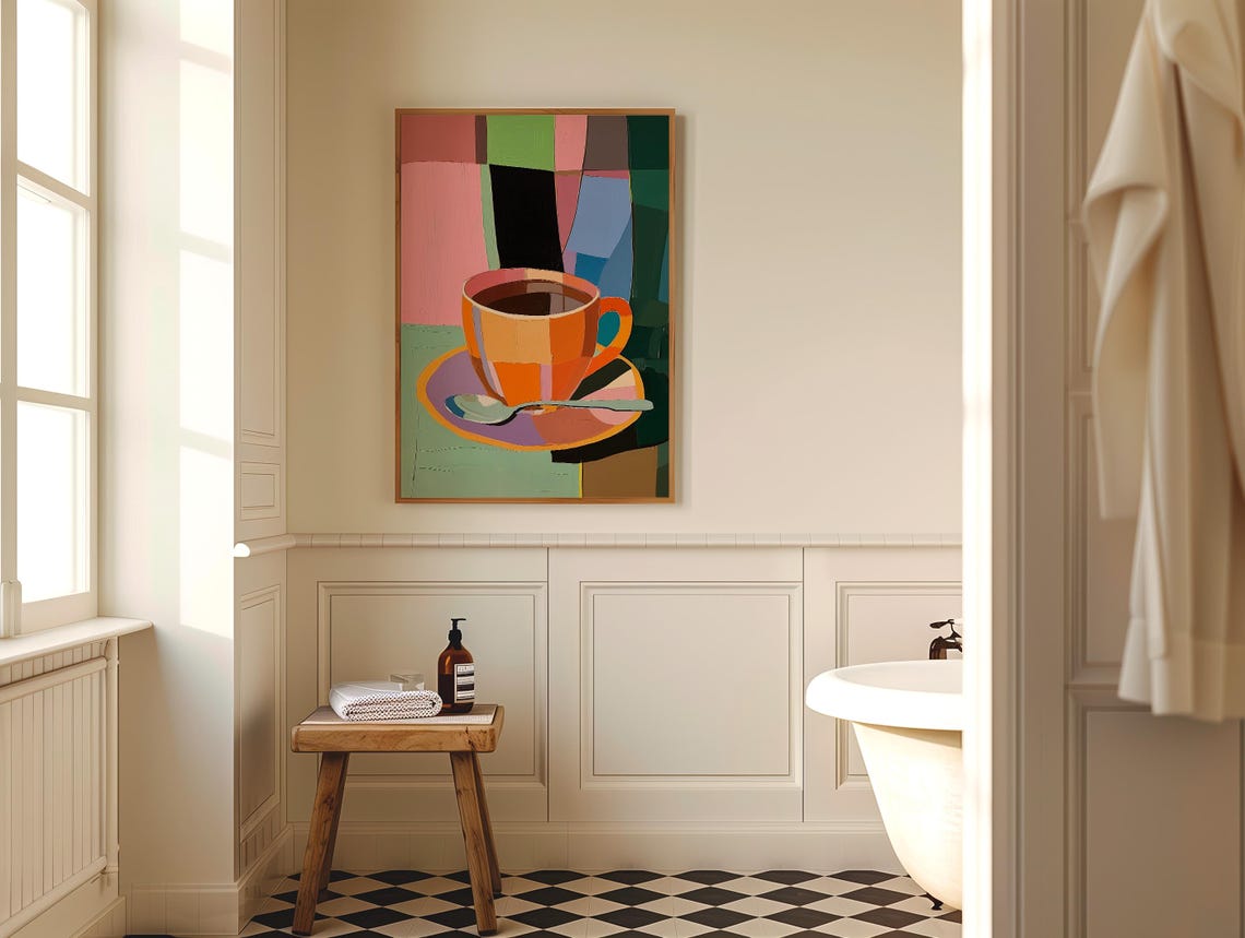 Bright Orange Coffee Cup Cubist Pop Still Life Colorful Poster - Image 3