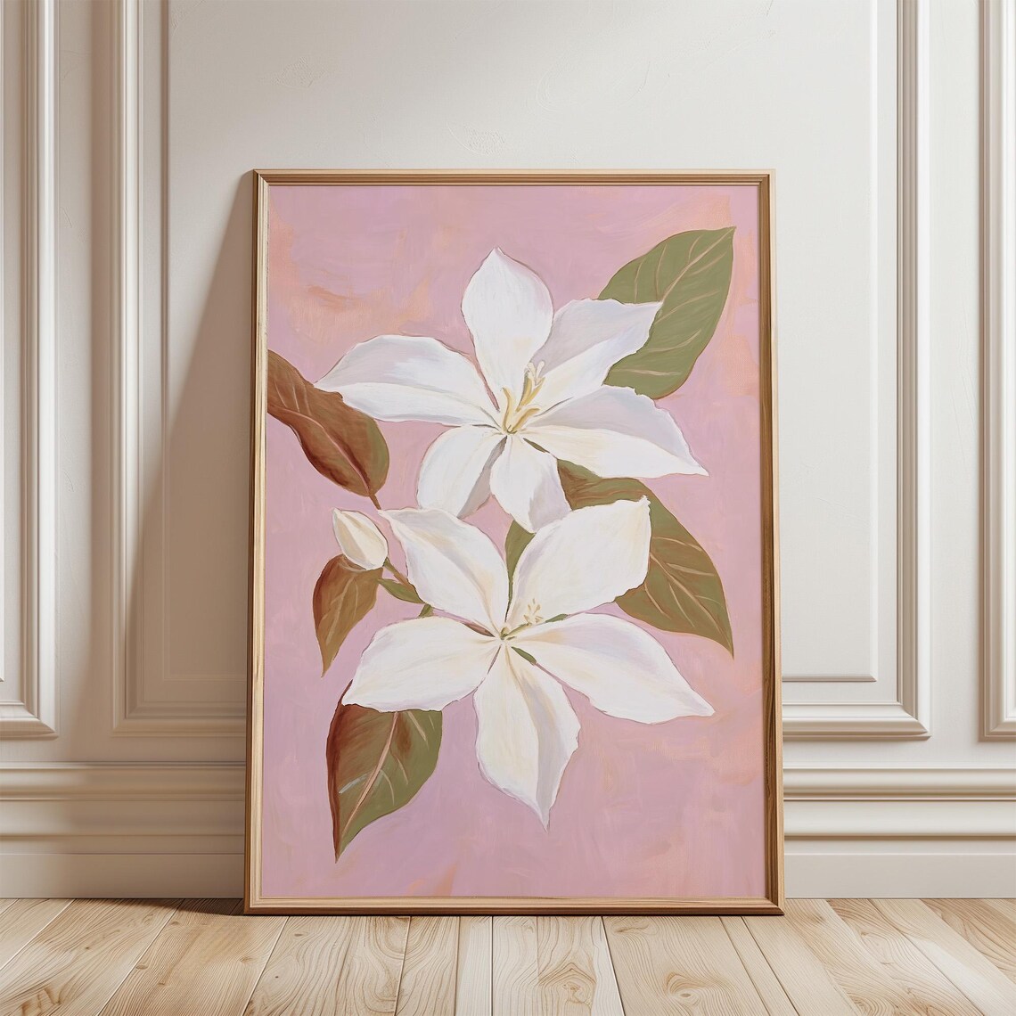 Elegant White Magnolia Flowers on Pink Botanical Painting Poster - Image 5