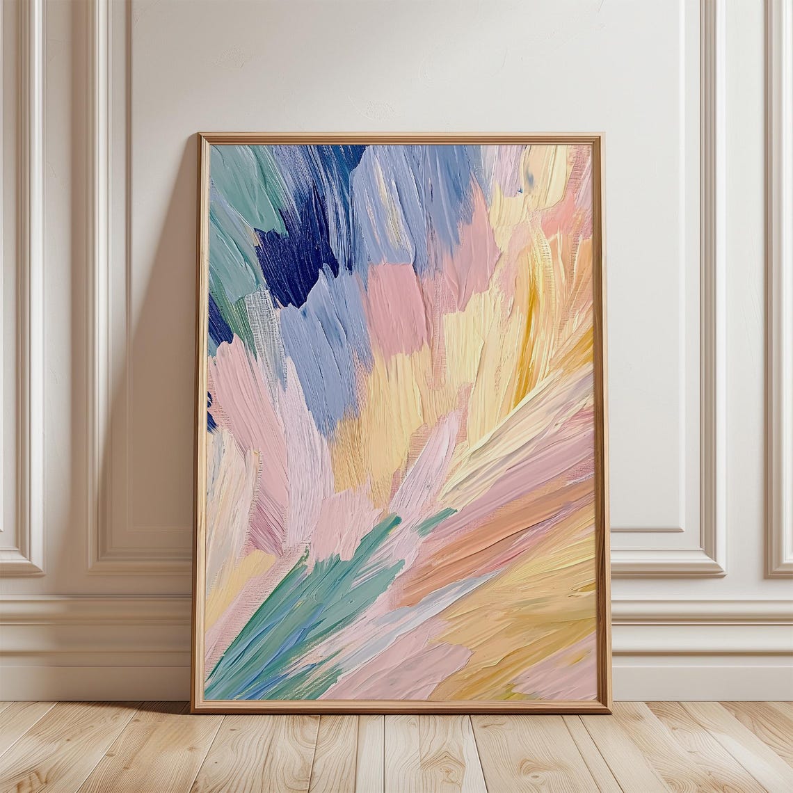 Pastel Brushstroke Abstract Blue Pink Yellow Painting Poster