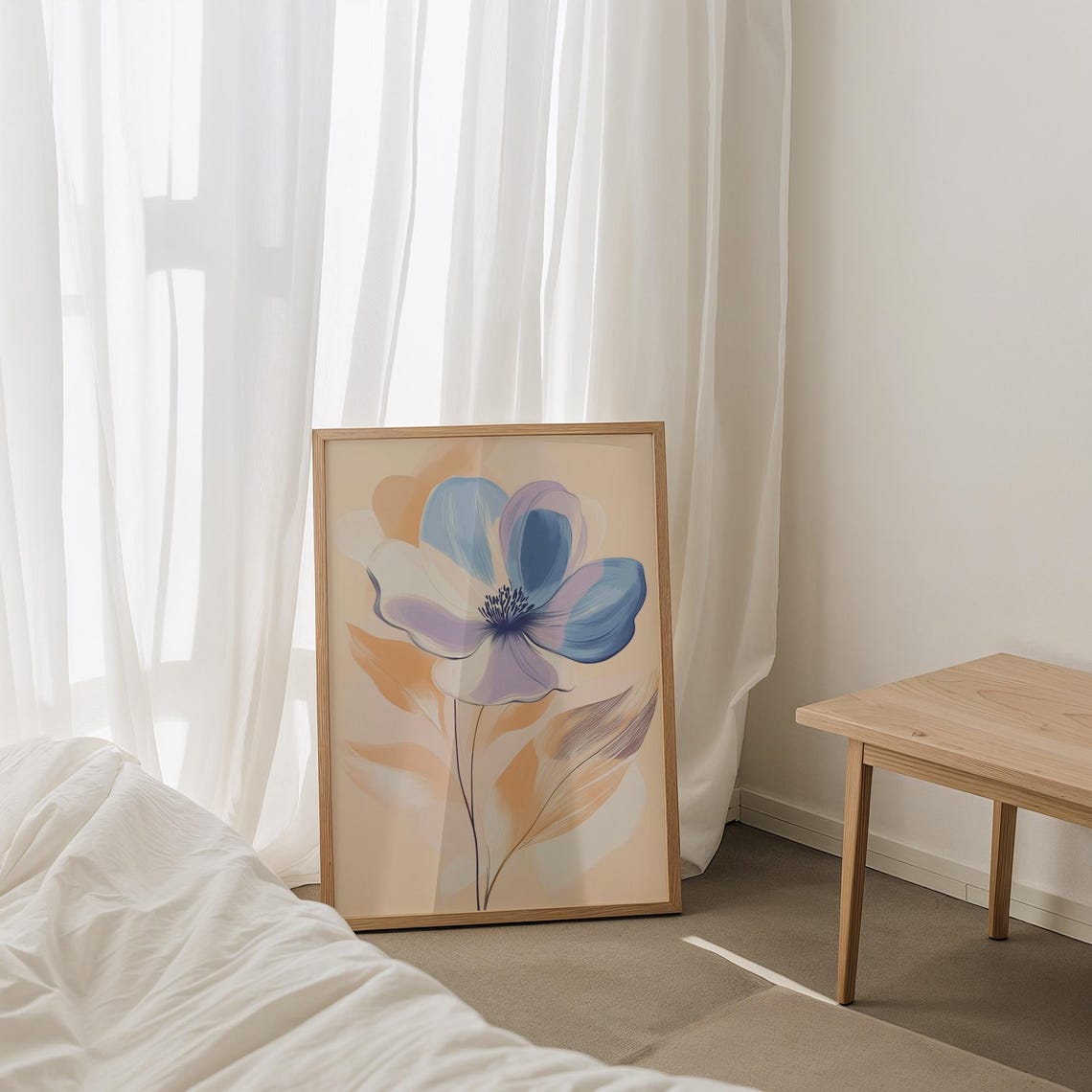 Large Blue Flower Botanical Illustration on Peach Background Poster - Image 4