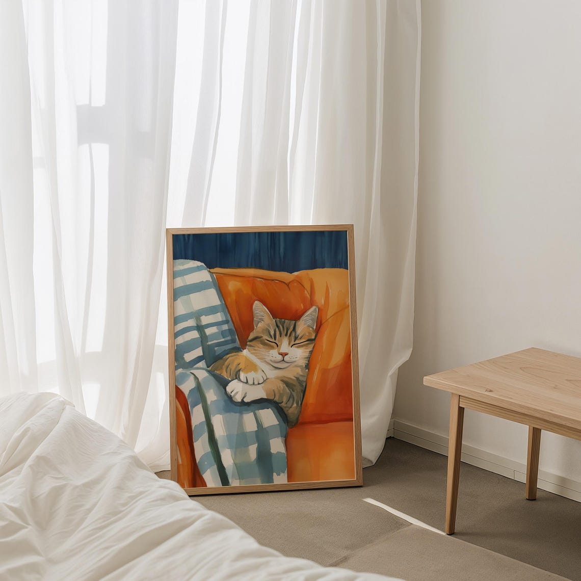 Drowsy Sleeping Tabby Cat on Orange Chair Cozy Animal Poster - Image 3