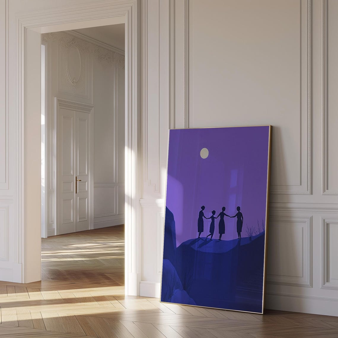 Four Women Holding Hands Under Moonlight Purple Night Poster - Image 3