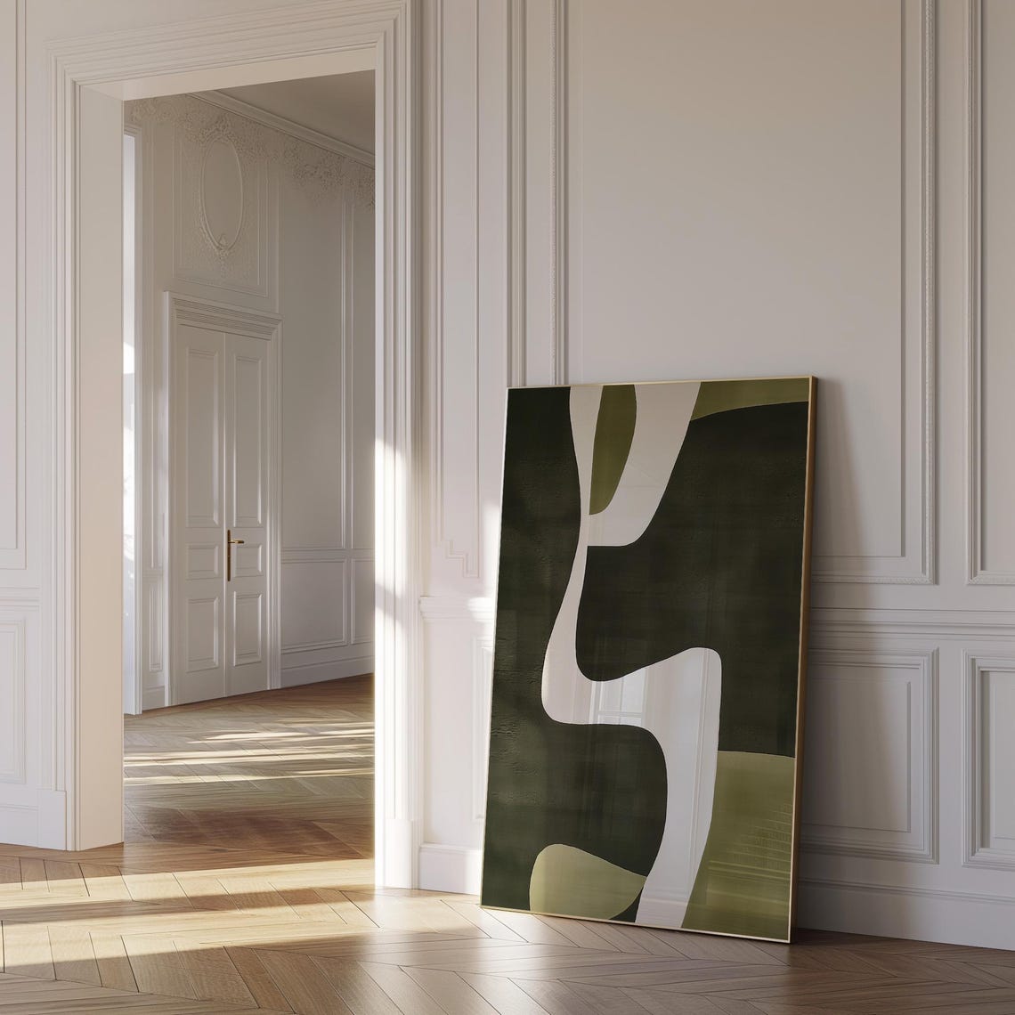 Dark Olive Green Abstract Organic Shapes Mid Century Modern Poster - Image 2