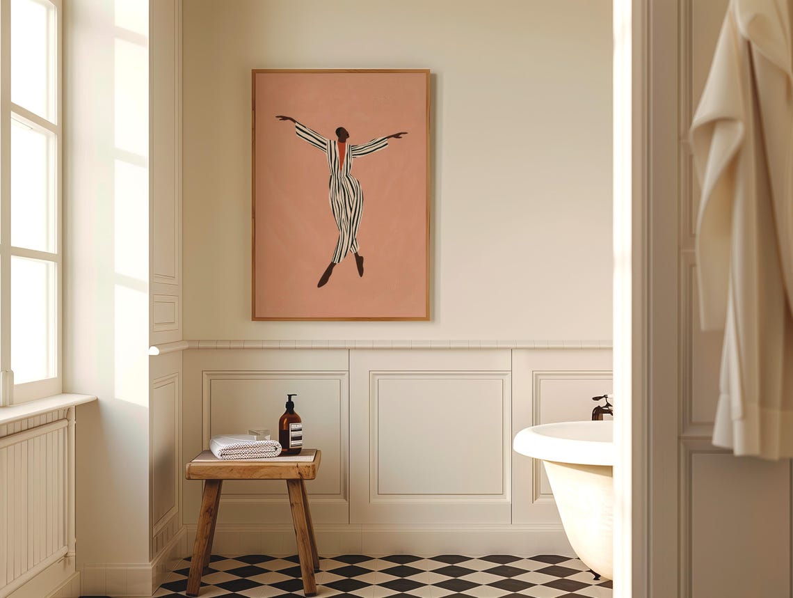 Striped Jumpsuit Dancer on Terracotta Minimalist Dance Poster - Image 4