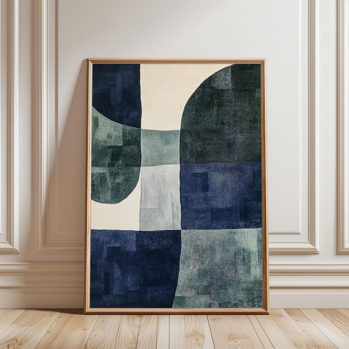 Textured Mid Century Blue Geometric Arches Modern Abstract Poster