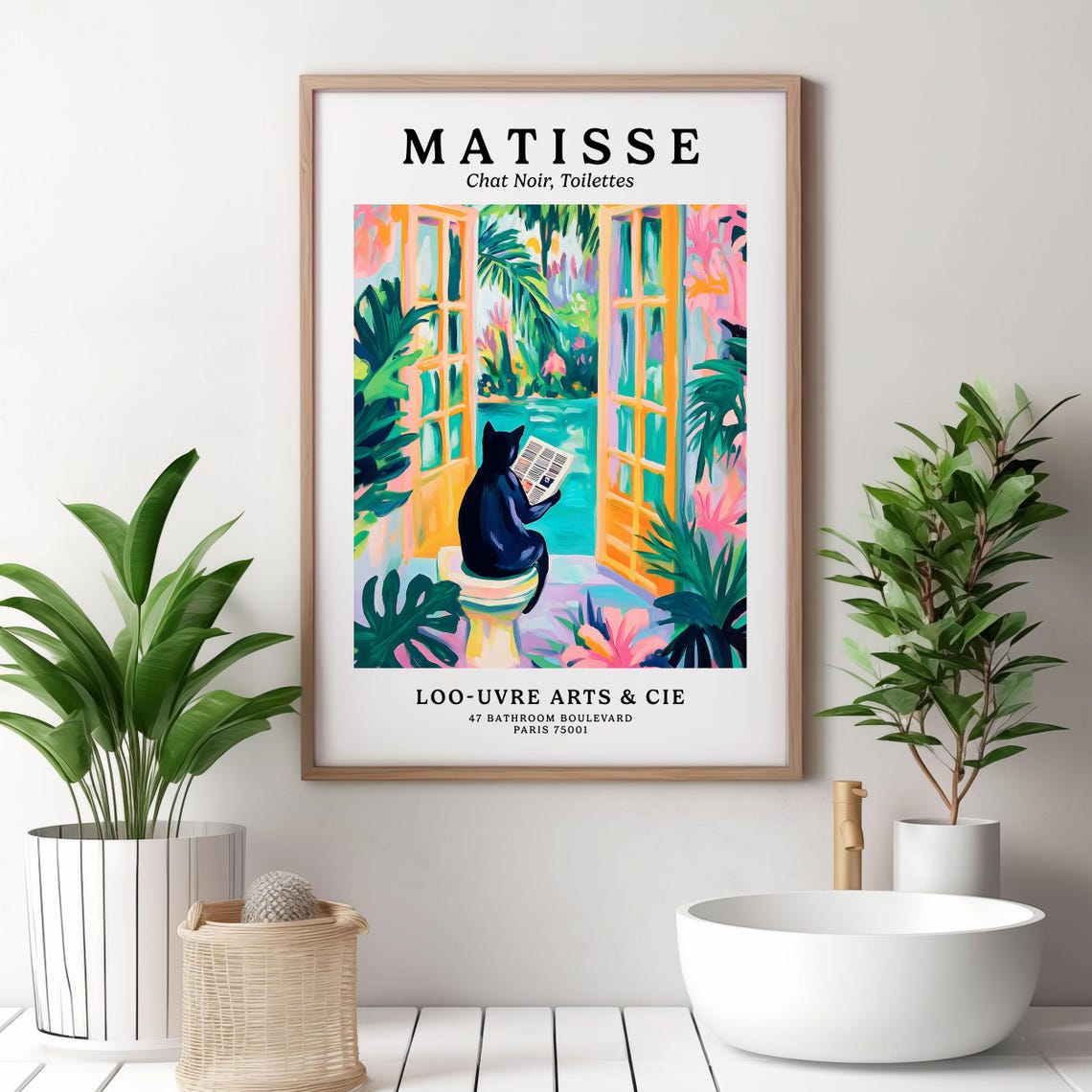 Matisse Style Black Cat Reading by French Doors Toilet Art Poster - Image 3