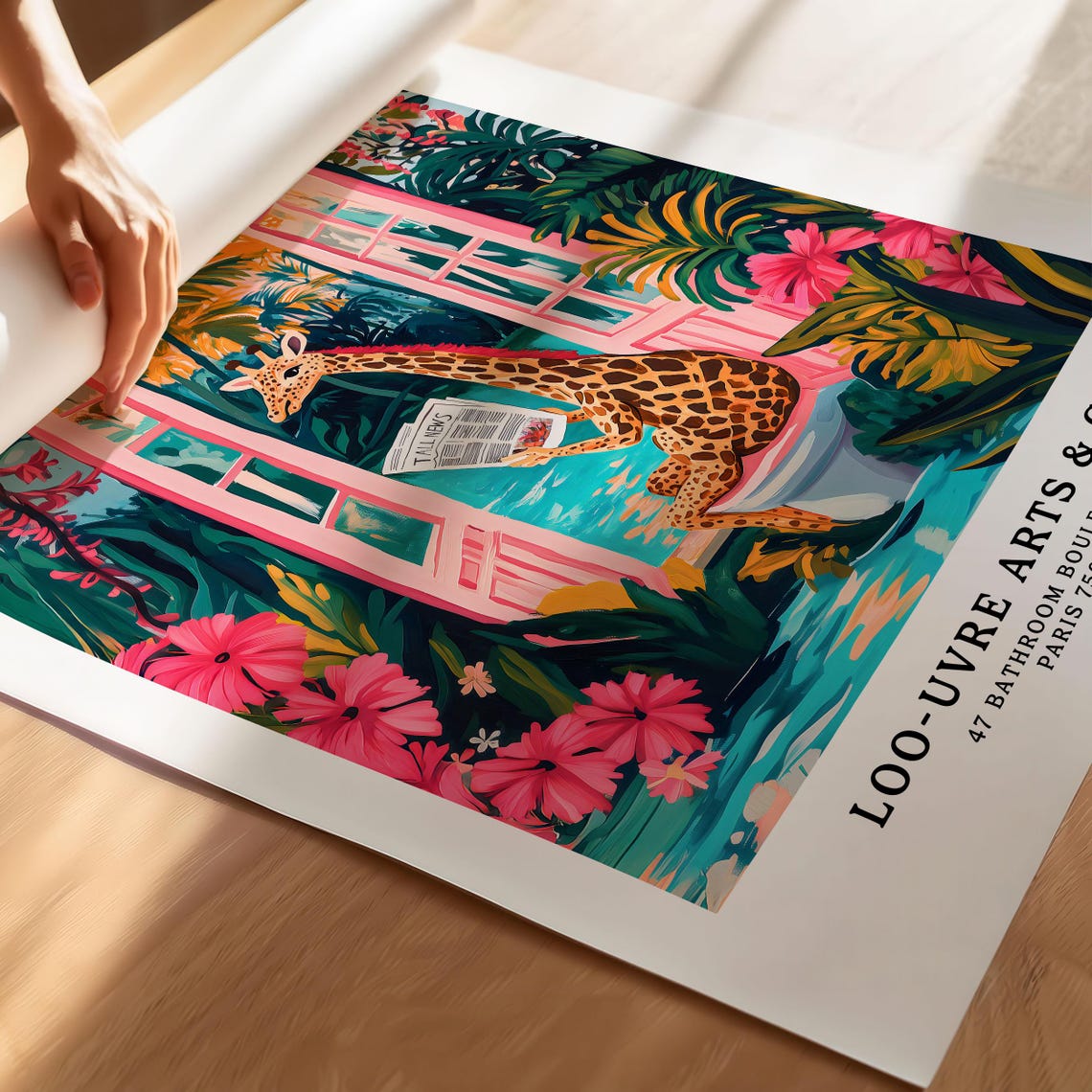 Matisse Style Giraffe Reading on a Pink Toilet Parody Art Poster - Image 6