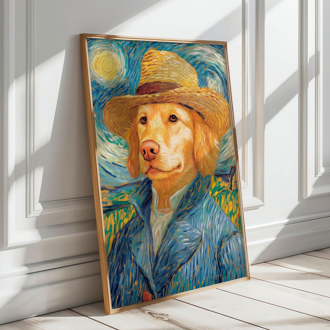 Golden Retriever Van Gogh Straw Hat Self Portrait Parody Art Poster - Image 7