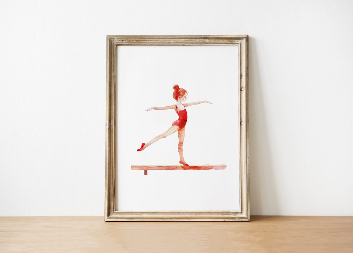 Red Hair Gymnast Girl Poster Watercolor