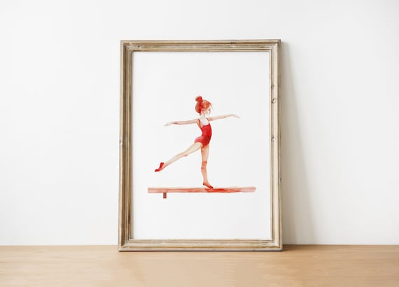 Red Hair Gymnast Girl Poster Watercolor