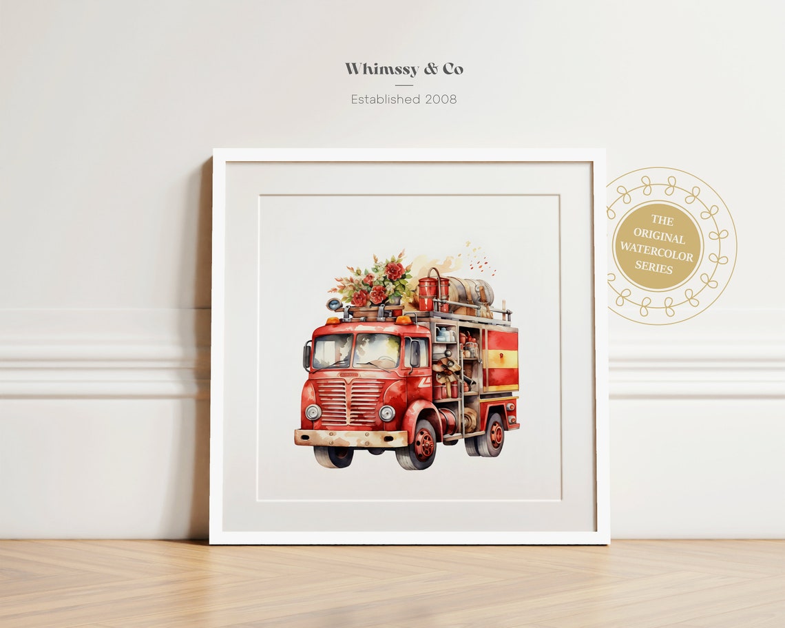 Nursery Decor Transportation Art Print Firetruck Wall For Boy