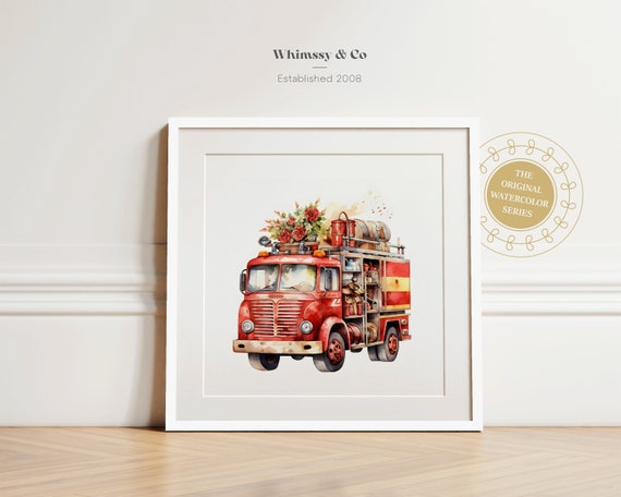 Nursery Decor Transportation Art Print Firetruck Wall For Boy