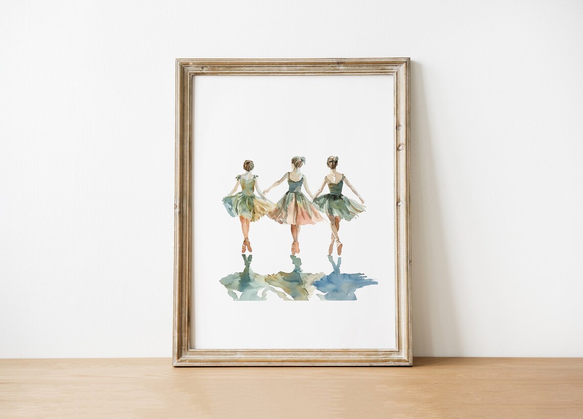Watercolor Three Ballerinas Dancing Girls Room Ballet Studio Dancer Gift Art Poster