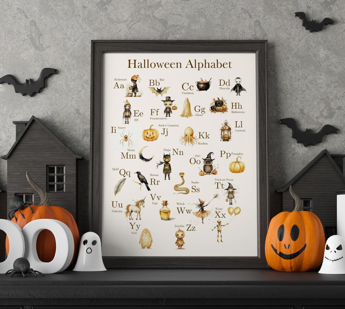 Halloween Alphabet ABC Chart Spooky Cute Kids Learning Poster