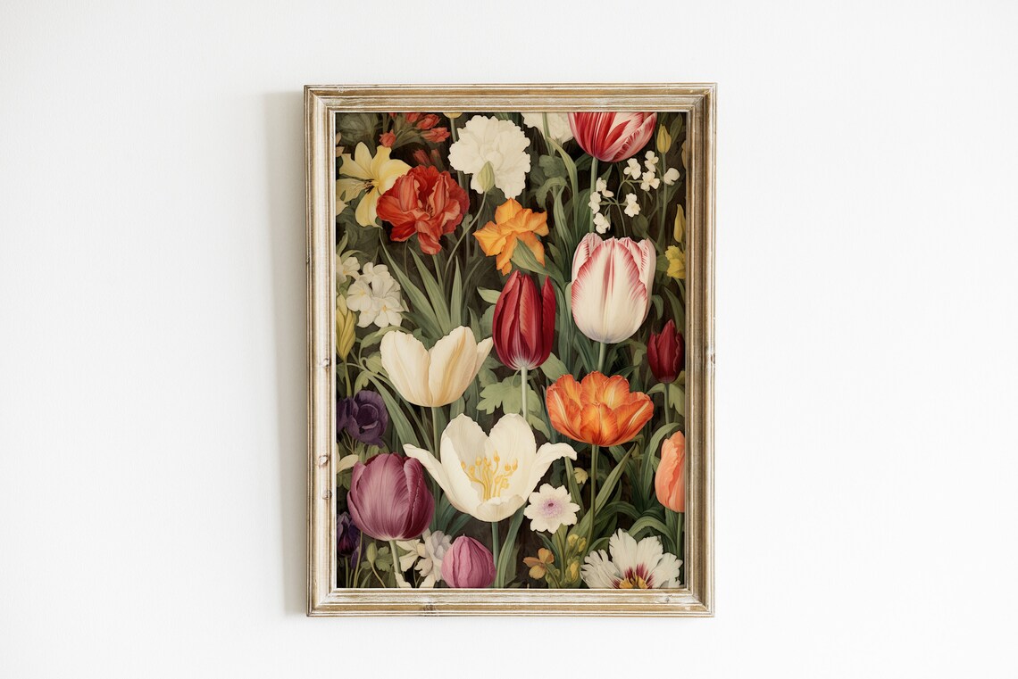 Dense Tulip And Iris Garden Botanical Painting Rich Floral Pattern Poster