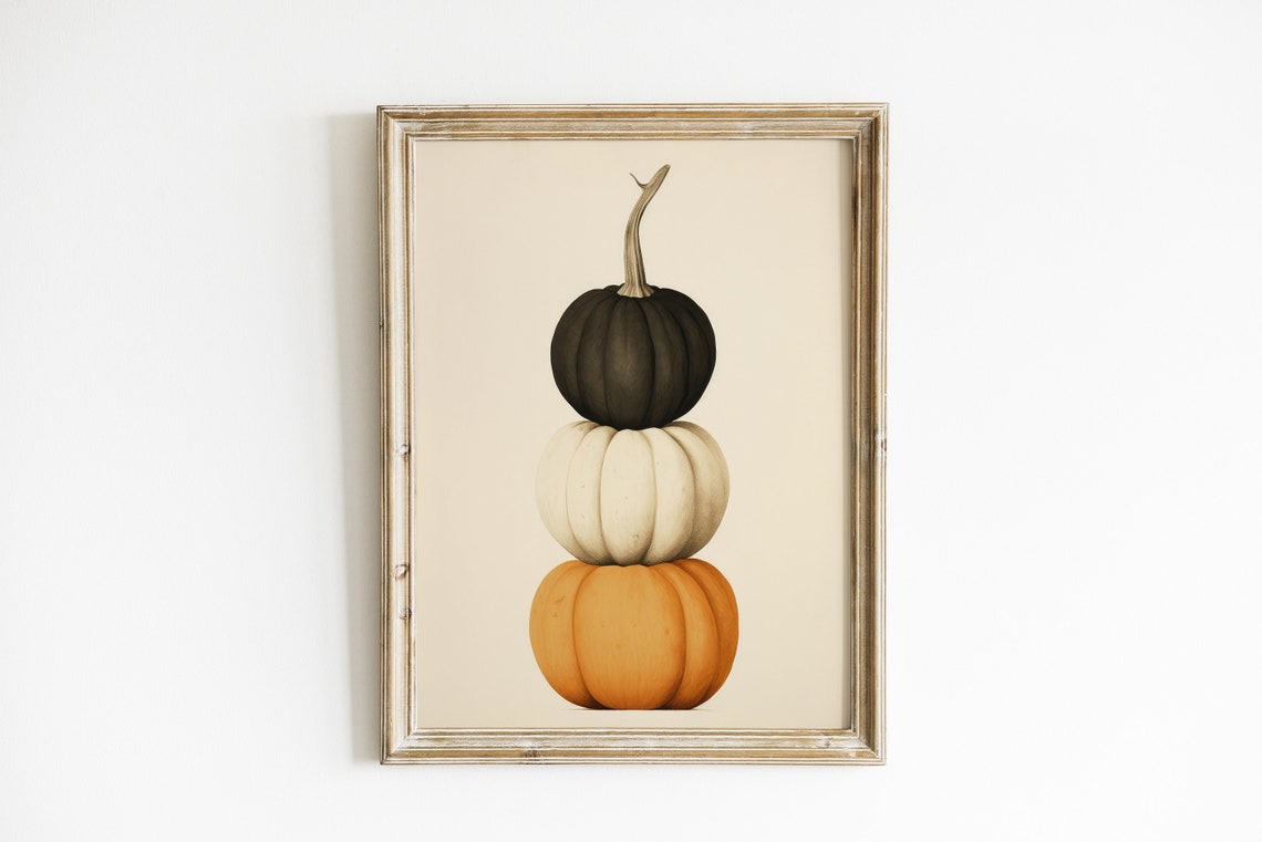 Stacked Pumpkins Trio Minimalist Fall Harvest Still Life Poster