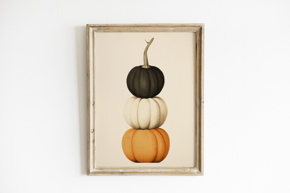 Stacked Pumpkins Trio Minimalist Fall Harvest Still Life Poster