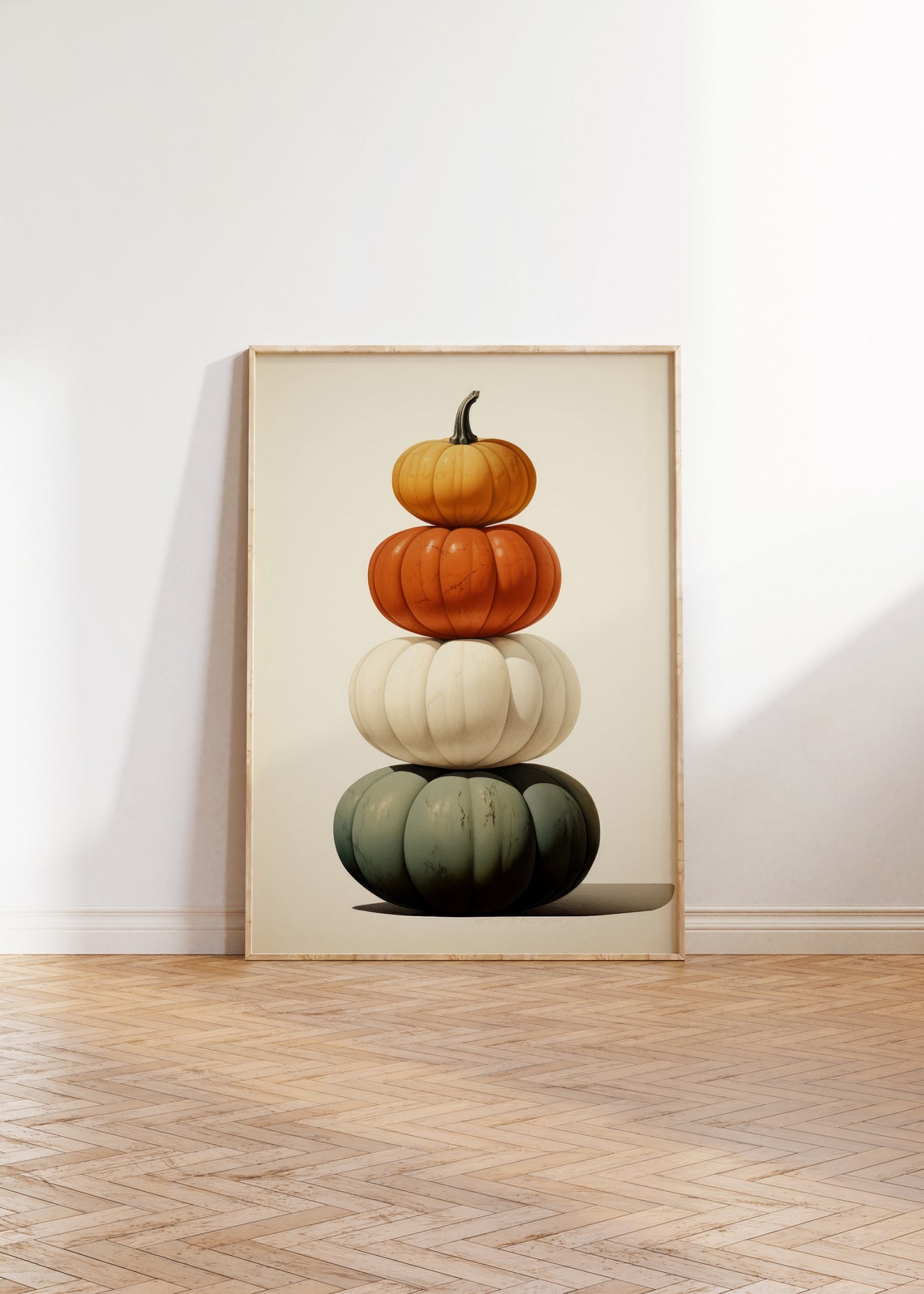 Minimalist Stacked Pumpkin Watercolor Modern Fall Art Poster