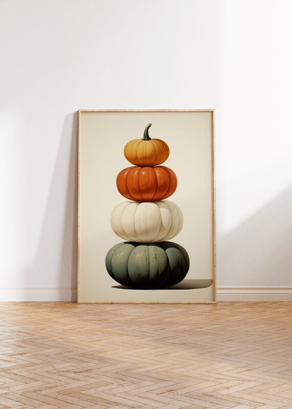 Minimalist Stacked Pumpkin Watercolor Modern Fall Art Poster