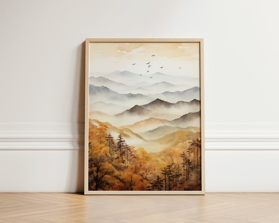 Shenandoah National Park Misty Blue Ridges Autumn Forest Watercolor Poster