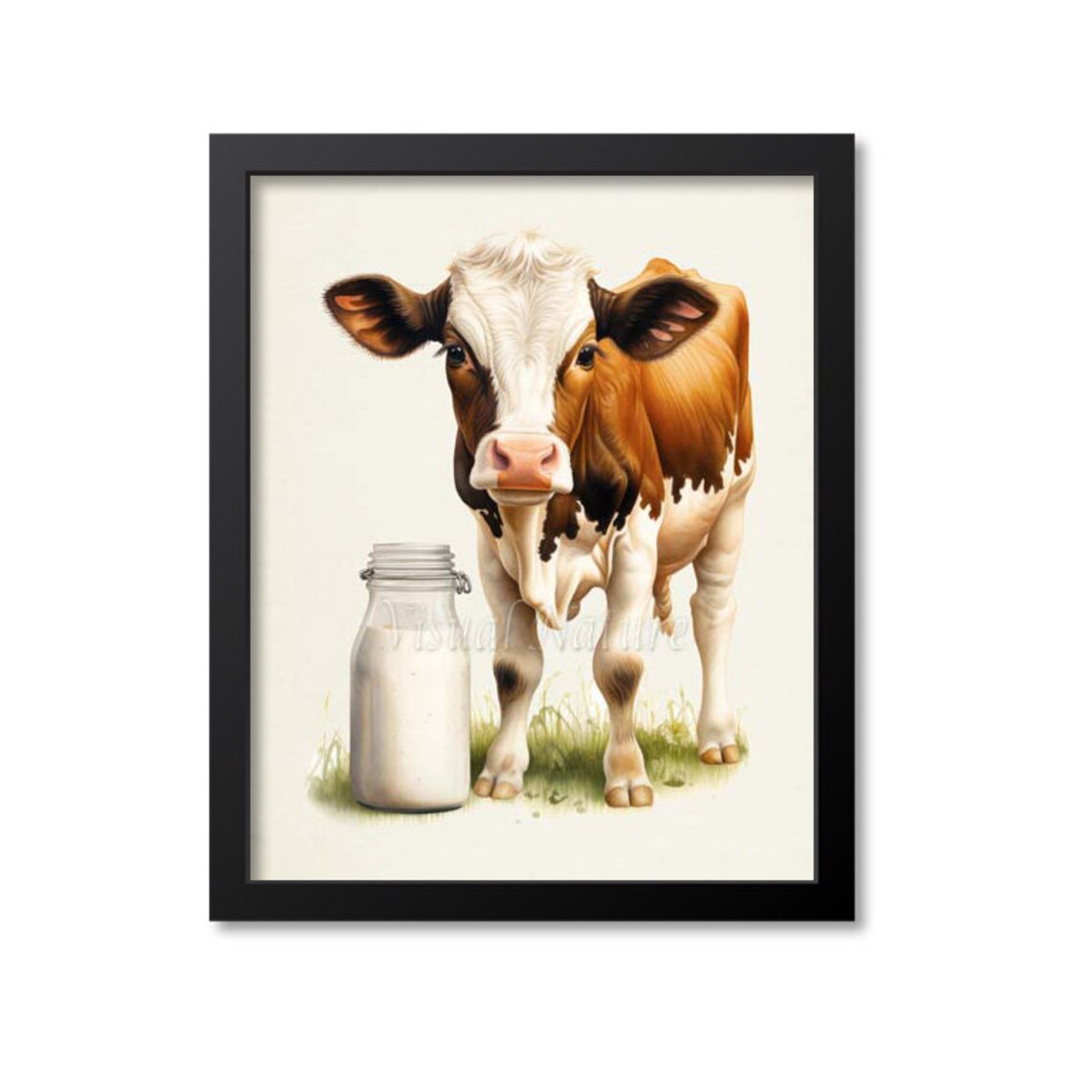 Dairy Cow and Milk Art Print, Farmhouse Decor