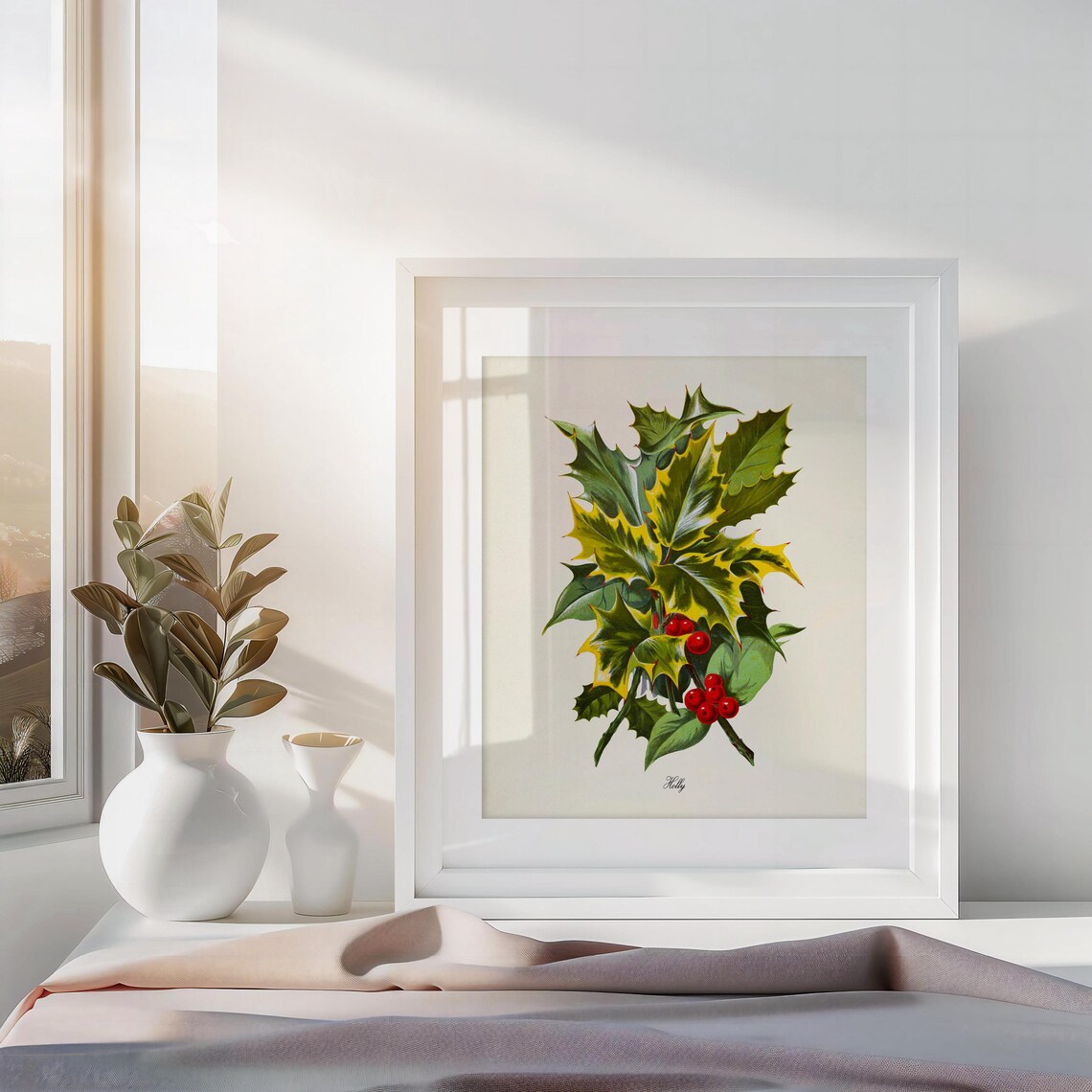 Holly Botanical Christmas Art Print, Red Berry - Image 3