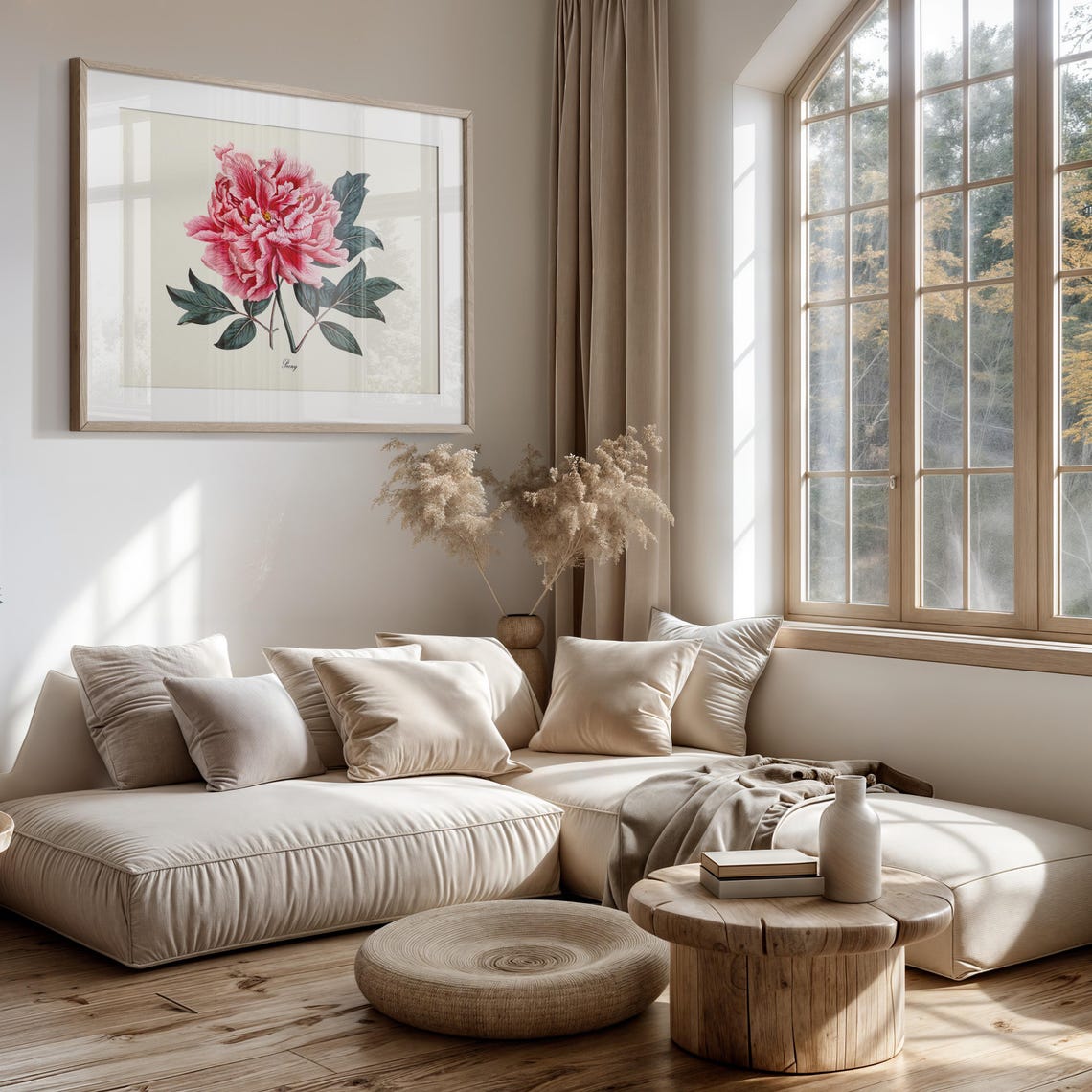 Lush Pink Peony Full Bloom Romantic Vintage Botanical Poster - Image 3