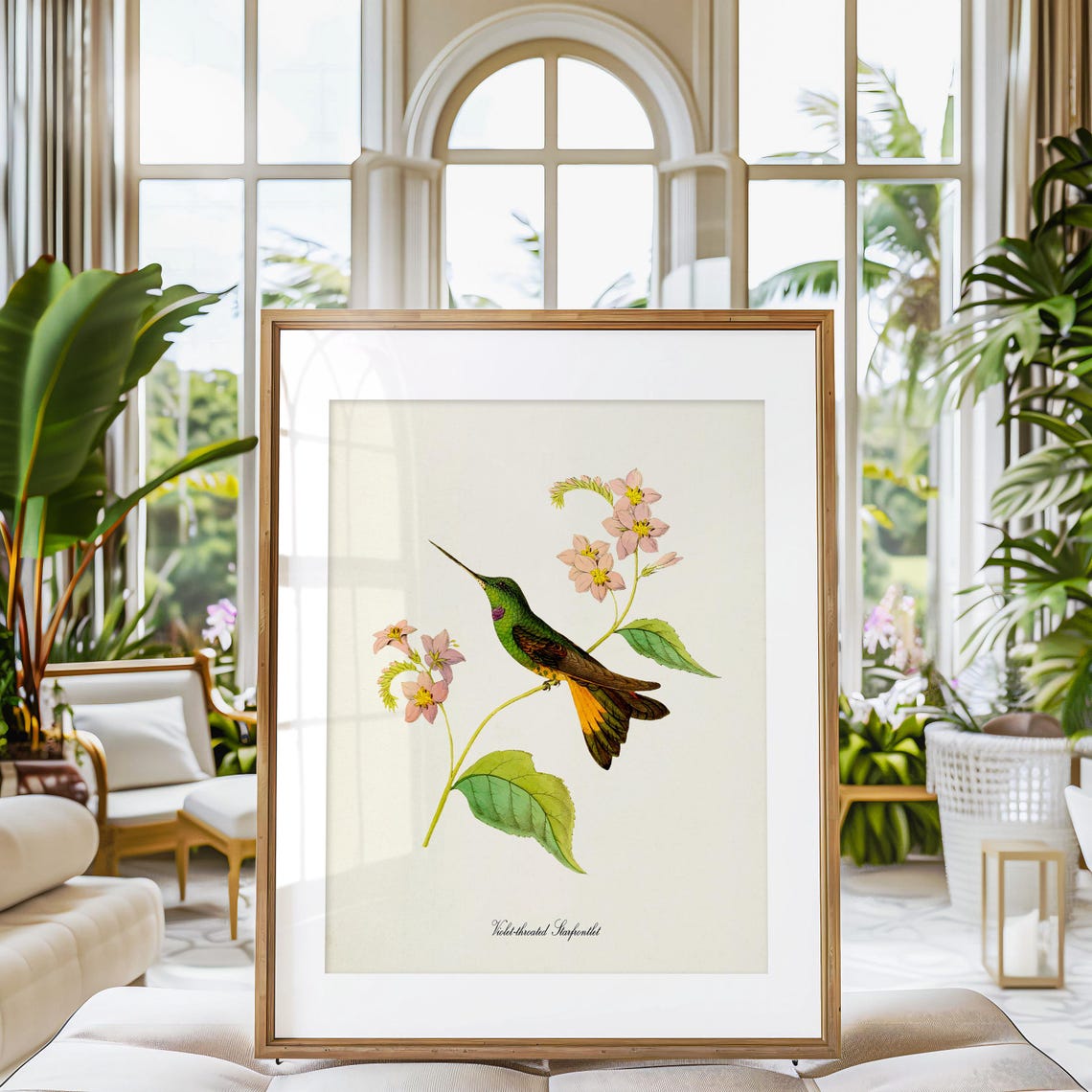 Hummingbird Print Bird Art Print Bird Art Bird Poster Flower Art Floral Garden Violet Throated Starfrontlet Hummingbird Art Green Pink - Image 3