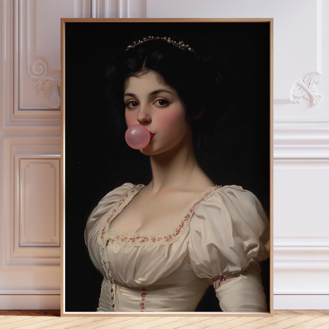 Pink Bubblegum Baroque Lady Tiara Portrait Altered Classic Art Poster