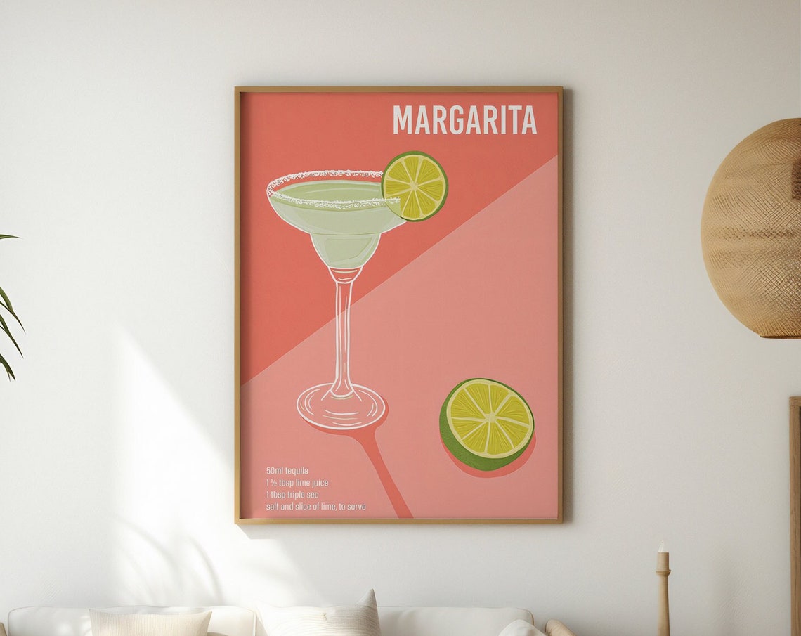 Margarita Cocktail Recipe Retro Kitchen Bar Art Poster Decor