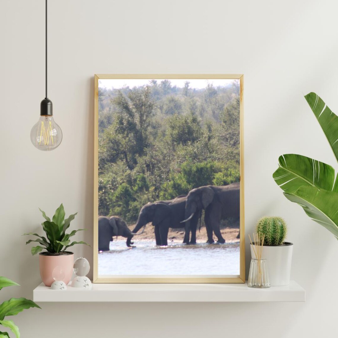 Elephants at an African Waterhole Safari Wildlife Photography Poster - Image 4