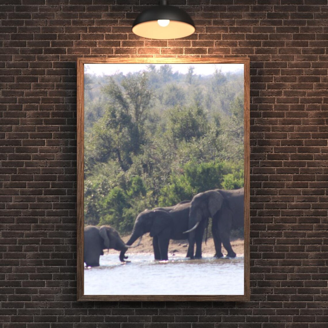Elephants at an African Waterhole Safari Wildlife Photography Poster - Image 2