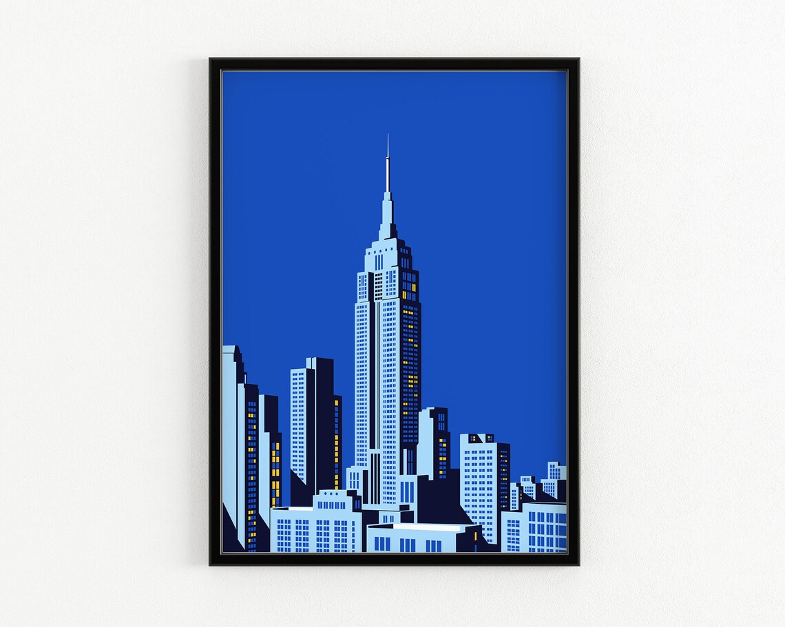 Empire State Building New York Night Skyline Lights Art Poster