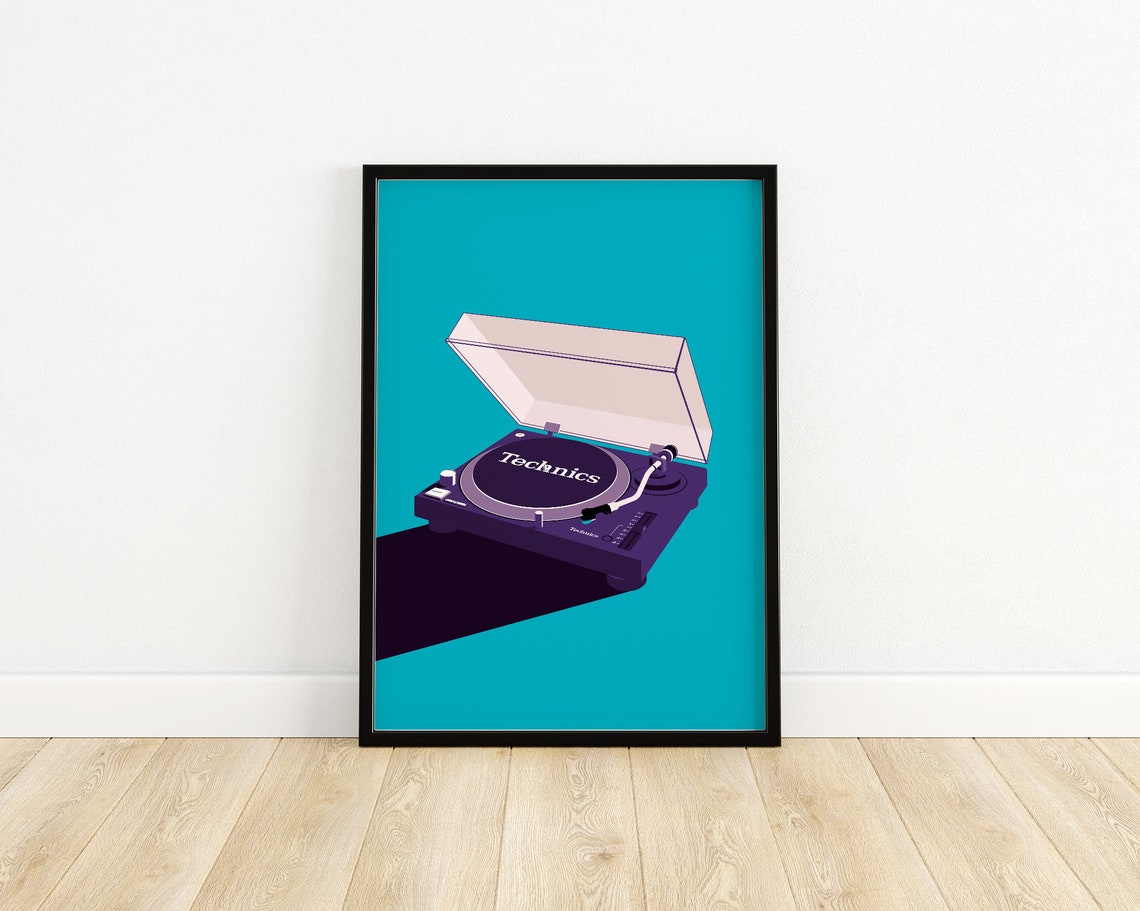 Technics Turntable Record Deck Retro DJ Vinyl Illustration Poster - Image 3
