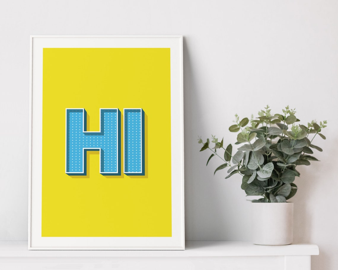 Hi Bold Retro 3D Blue Dotted Type Yellow Background Typography Poster - Image 2