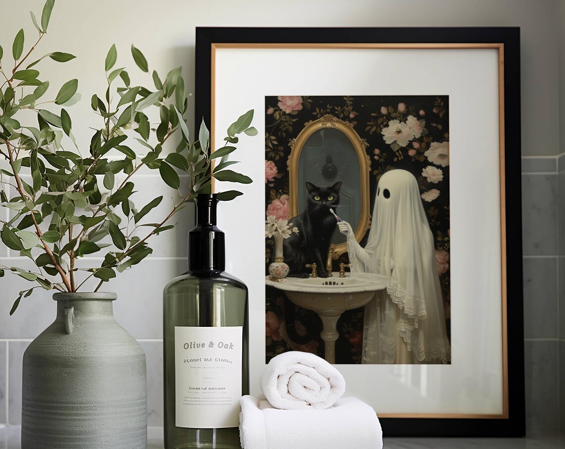 Ghost And Black Cat Bathroom, Whimsigoth Poster Print - Image 7