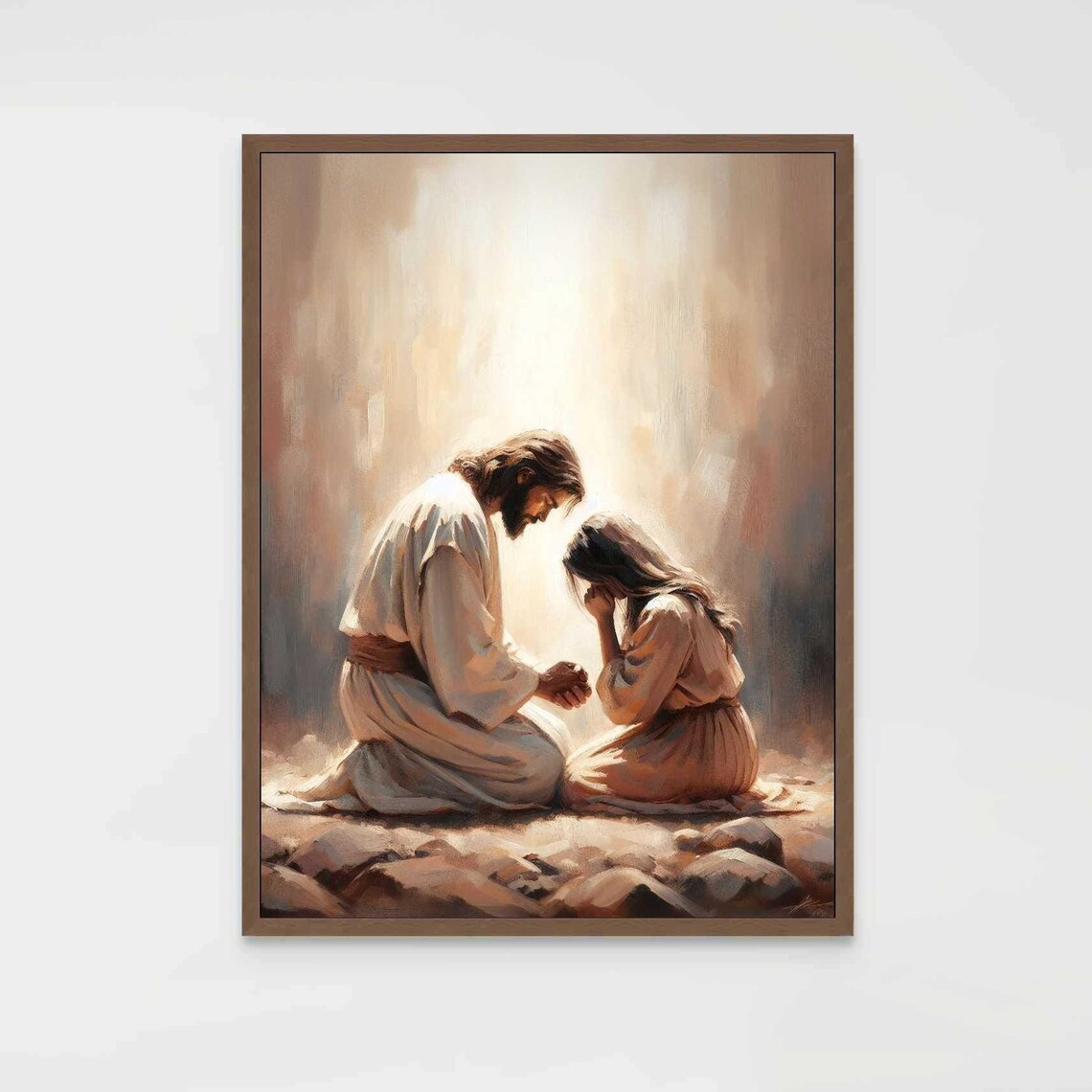 Moments For Prayer, Jesus And Girl Christian Portrait