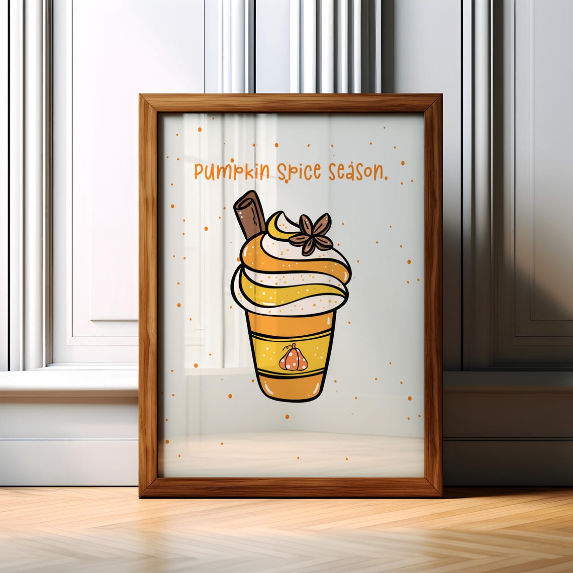 Pumpkin Spice Season Fall Latte Coffee Cup Cartoon Art Poster