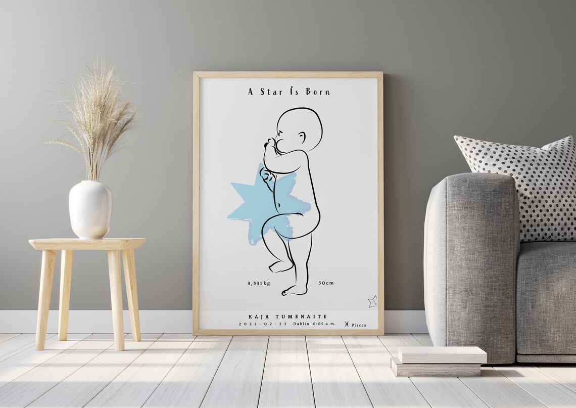 A Star Is Born Personalised New Baby Birth Details Nursery Print - Image 3